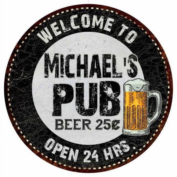 Michael's Pub 12" Round Metal Sign Beer Bar Black Wall Décor Gift 200120039420