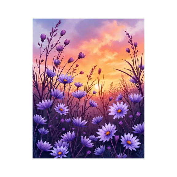 Paint by Numbers Kit for Adults, Purple Blooms Sunset Glow Paint by Numbers, Easy Paint by Numbers Kit for Adults Beginner, DIY Adult Paint by Number Kits on Canvas, Home Decor