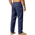 thumbnail image 4 of Jerdar Men's Linen Pants Elastic Waist Drawstring Multi Pockets Straight Leg Solid Color Lightweight Breathable Casual Summer Beach Vacation Trousers, 4 of 7