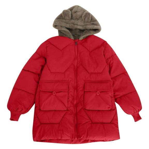 Generic Boys' Warm Fleece-Lined Hooded Outerwear Little/big Kids Girls' Closure Long Sleeve Colorblocked Bear Ears Hooded Zipper Jacket With Big Pockets Thick Wool Down Warm Jackets
