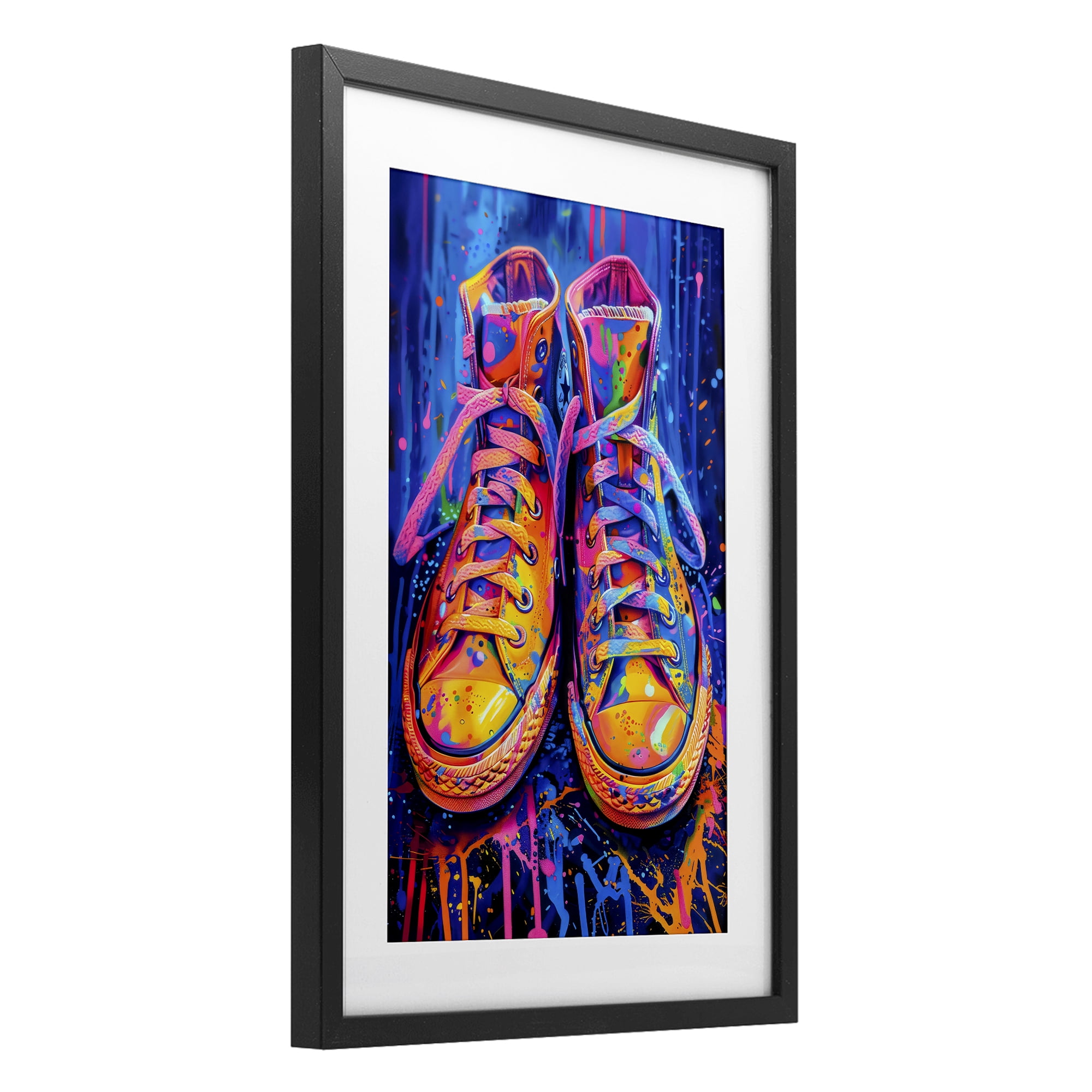 Stupell Industries Moody Converse with Neon Splash Black Framed Print Under Glass, design by Creative Studio