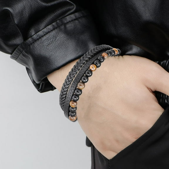 Clearance!EARSTMAKEUP Natural Volcanic Stone Eye Beaded Bracelet, Health Care Bracelet, Shaping Physiotherapy Bracelet Cowhide Rope Agate Bracelet