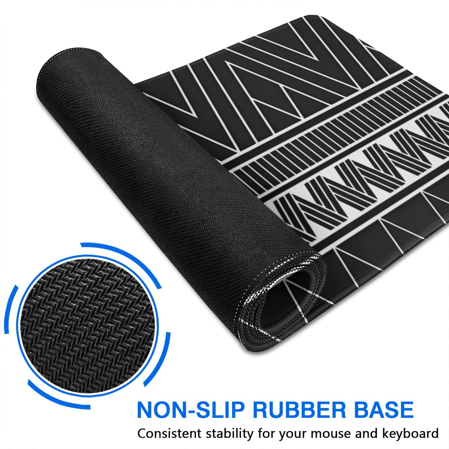 Long Mouse Pads for Desk,Black Geometric Striped Pattern Desk Mats on Top Of Desks, Desk Mouse Pad Extra Large with 3mm Non-Slip Base and Stitched Edge for Gaming,Office,Work,Home 47.3"x23.6"