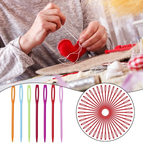 Lssam Kids Plastic Sewing Needles with Large Eye, Blunt Tip Safety Needles for Yarn & Embroidery, Beginner Child Learning Craft Kits