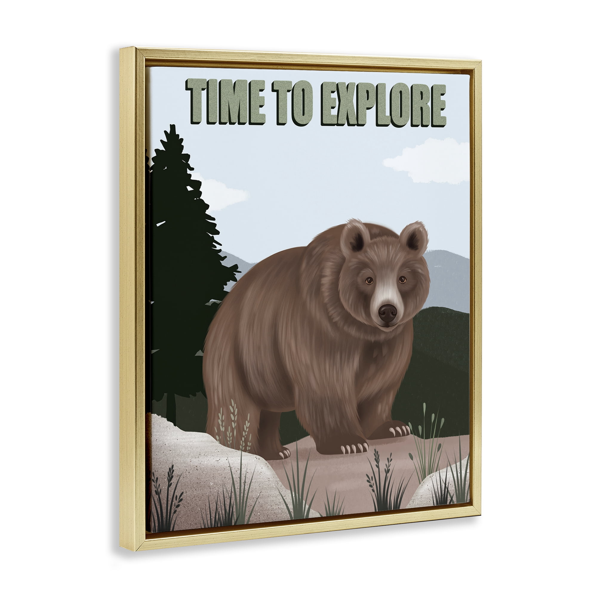 Stupell Industries Adventure Nature & Bear Animals Painting Gold Floater Framed Canvas Art Print Wall Art, 25 x 31