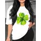 thumbnail image 1 of Women's St. Patrick's Day Clover Graphic T-Shirt - Casual Bohemian Style, Round Neck Tee with Vibrant Green Shamrock Print, 1 of 6