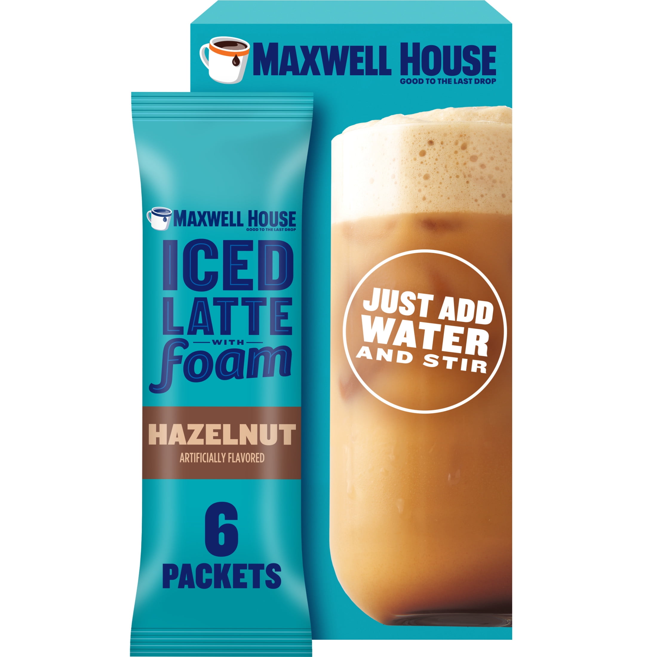 (3 pack) Maxwell House Iced Hazelnut Latte with Foam All in One Drink Mix, 5.82 oz, 6 Packets