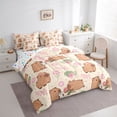 thumbnail image 2 of Erosebridal Kawaii Animals Capybara 7 Pieces Bedding Comforter Set,Rodent Animal Theme Pink Flowers Full Bedding Set For Kids Girls Reversible, 2 of 7