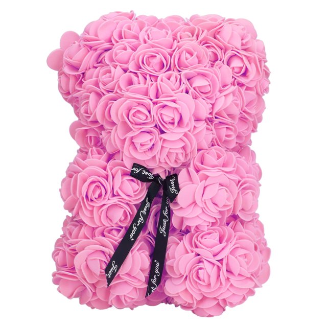 Oso en forma de rosa de 25 cm, oso de flores artificiales para el Día de San Valentín, regalo romántico de Navidad para amantes de la esposa, color rosa