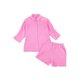 thumbnail image 2 of TRKIYQC Traje de dormir de 2 piezas para mujer, camisa de cuello vuelto de un solo pecho de manga 3/4 de color sólido + pantalones cortos de cintura elástica TRKIYQC moda, 2 of 10
