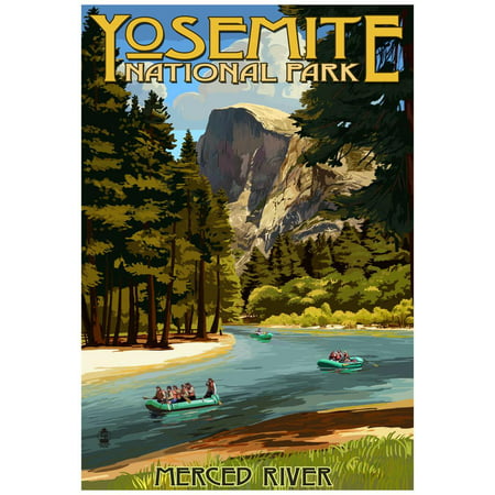 Merced River Rafting - Yosemite National Park, California Poster - (Best River Rafting In California)