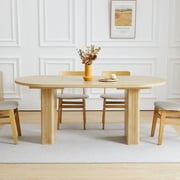 70.8 Inch Dining Table for 4-6 People, Oval Kitchen Table with Wood Strip Base, Modern Farmhouse Large Round Dining Room Tables for Kitchen Living Room (Natural)