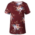 thumbnail image 3 of Camiseta de mujer con estampado floral, manga corta, cuello redondo, blusa informal, rojo vino, XXL Methold AP001919-11, 3 of 6