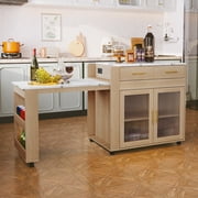 CBJCBJ Kitchen Island with Storage | Expandable Retractable on Wheels 71.65 L | Space-Saving of Island Cart, Beige