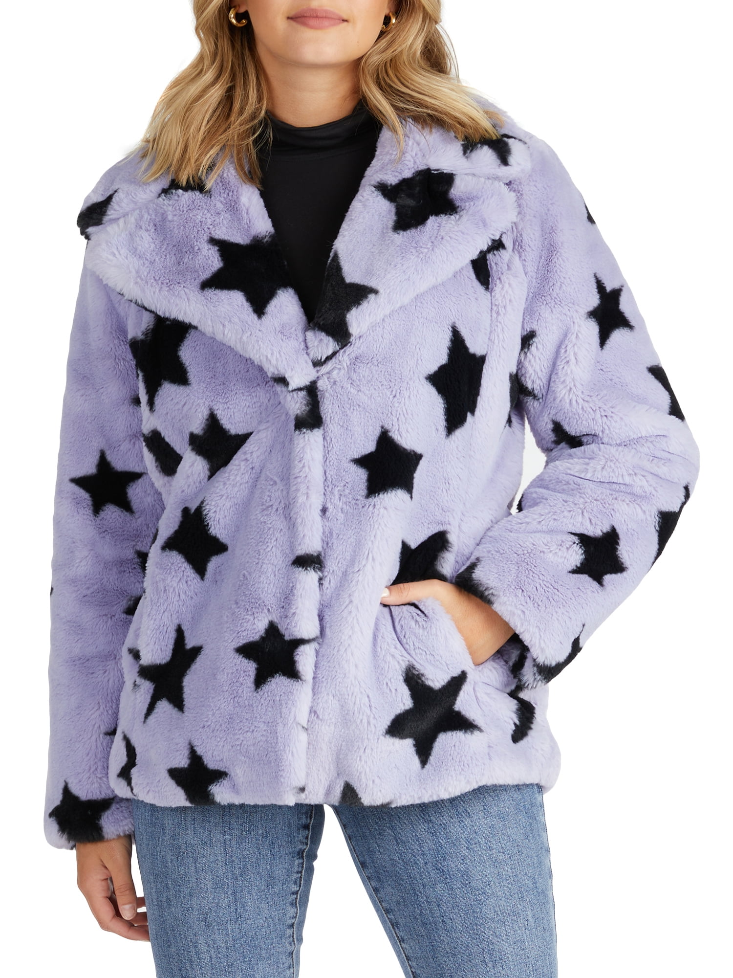 NVLT Women's Star Faux Fur Coat Walmart
