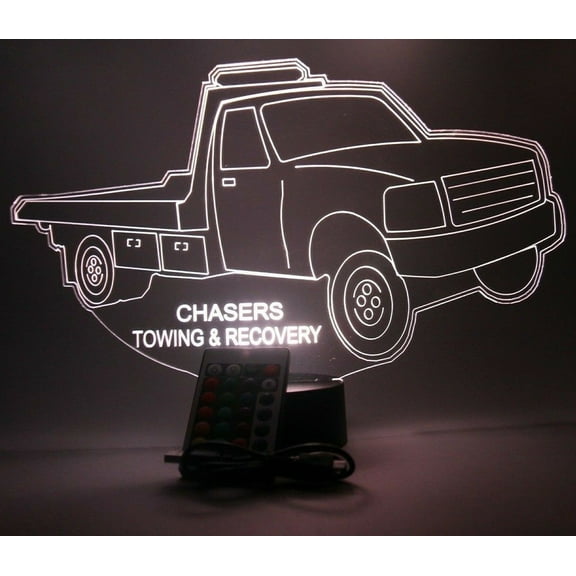Flatbed Tow Truck Shape Design Engraved Handmade Personalized Rollback Tow Truck Wrecker Light Up Night Lamp LED, Light Up Light Lamp LED with Remote, Our Newest Feature - It's Wow, Comes with Remote