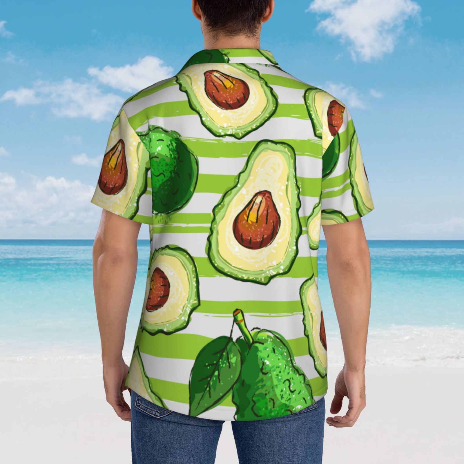 Lzzidou Men's Hawaiian Shirt - Short Sleeve Button Down Beach Shirt, Green Banana Leaf Print, Polyester/Spandex