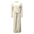 thumbnail image 6 of Leey-World 2 Piece Outfits for Women Women Fall Clothes Winter Solid Color Long Sleeve Pullover Crop Top and Wide Leg Pants Lounge Set Travel Outfits for Women, 6 of 7