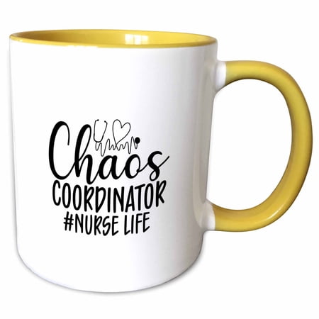 3drose, Chaos Coordinator. Nurse Life. Typography Art. Funny Gift for a Nurse, 11oz Two-tone Yellow Mug