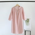 thumbnail image 4 of Sleepwear Dress for Women New Cotton Nightgown for Women Loose Button up V Neck Sleepwear Long Sleeve Comfy Sleepshirt Mid Length Nightdress Pinky M, 4 of 9