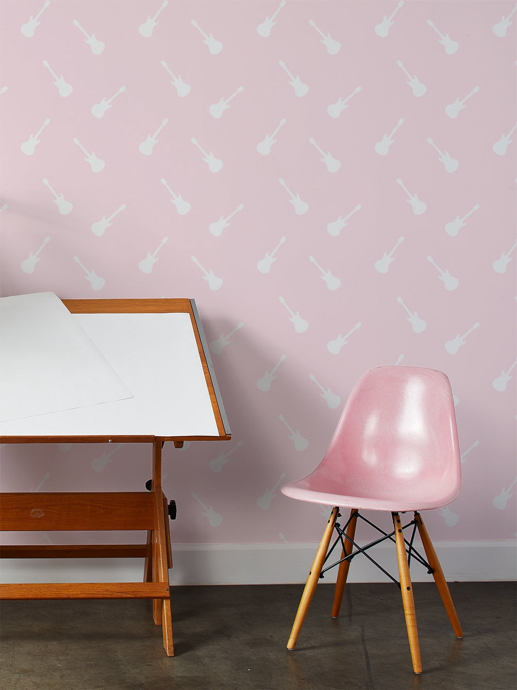 Solid Electric Guitar Removable Vinyl Wallpaper by Barbie - Pink