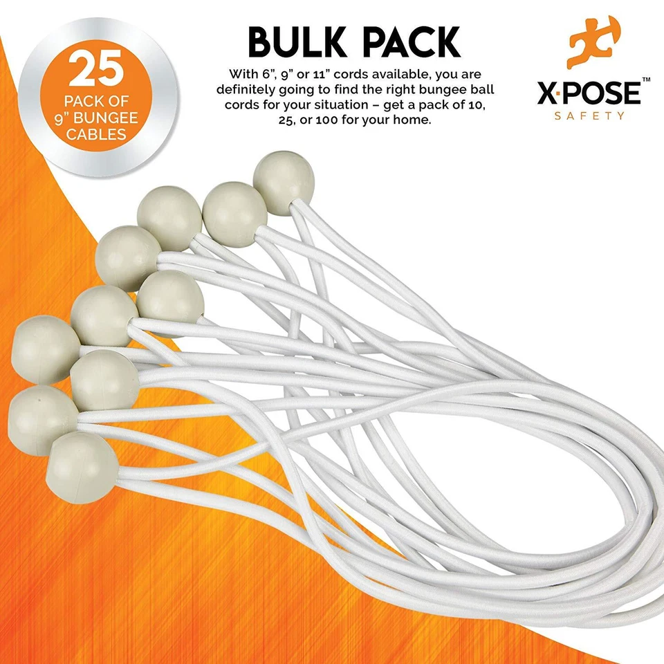 CIRCLE- 9” White Ball Bungee Cord Tarp Bungee Tie Down Strap - 25 Pack