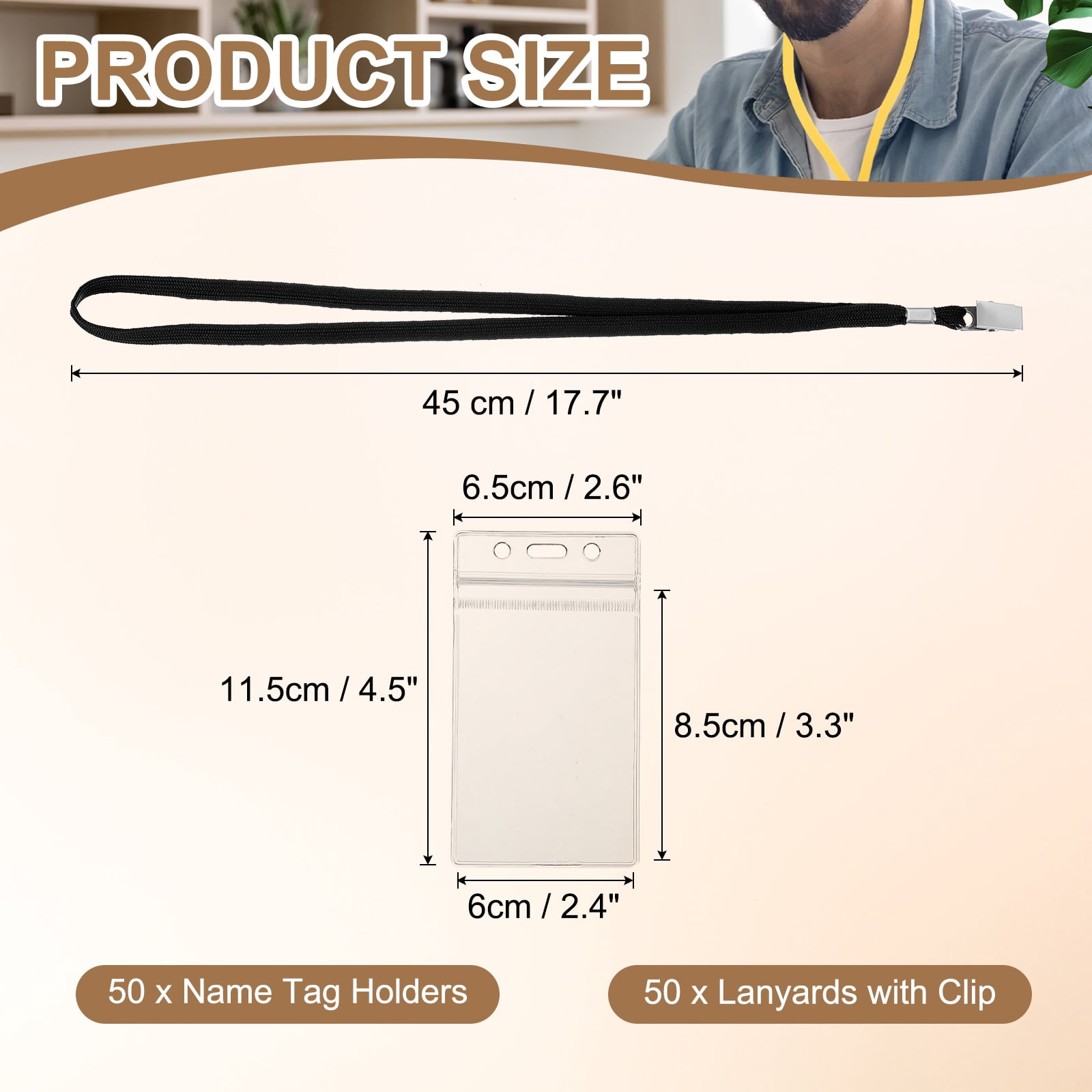 Uxcell 50 Set Name Tag Holders with Lanyard, Plastic Waterproof Badge Holder with Alligator Clip Lanyards for ID Badges Office Teacher Events Meetings, Black(3x2 Inch)