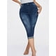 thumbnail image 4 of Pantalones vaqueros recortados para mujer, informales, de verano, con dobladillo rasgado, tiro medio #1, azul oscuro, mediano, 4 of 5