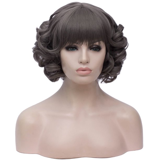 Unique Bargains Human Hair Wigs for Women 12" Gray Curly Wig with Wig