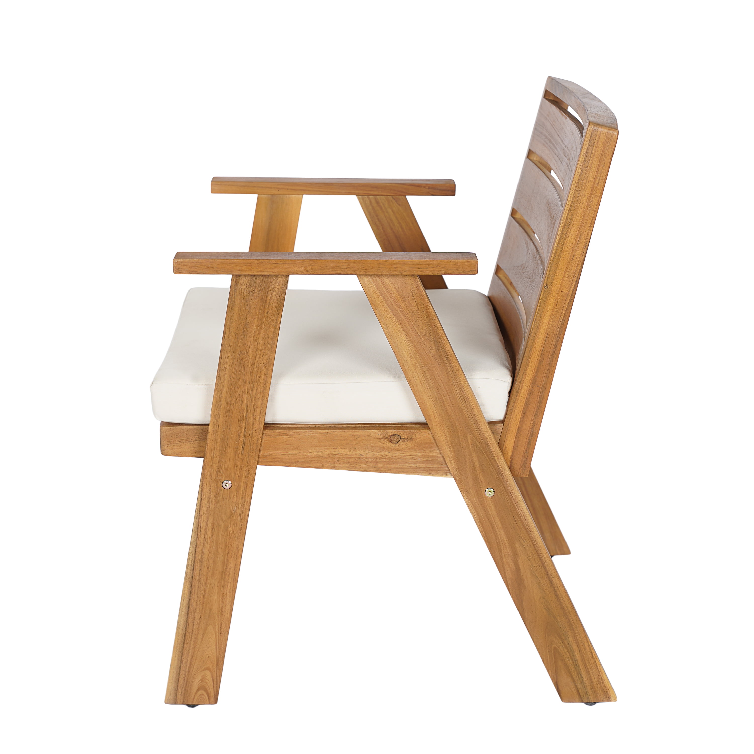 Set of 2 Outdoor Dining Chairs with Acacia Wood Frame and Beige Washable Cushions, Patio Chairs and Garden Seating for Backyard Poolside, Teak Finish