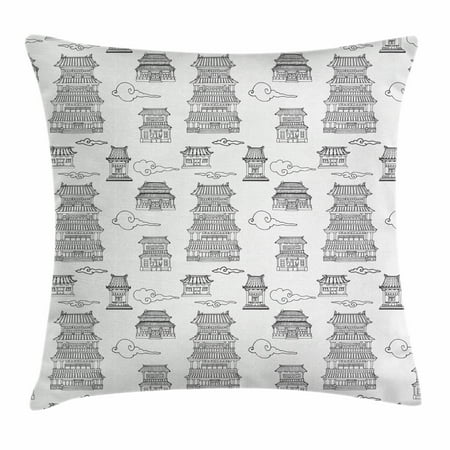 - Ancient China Throw Pillow Cushion Cover, Hand Drawn Images of Asian Architecture Style Houses and Clouds Pagodas, Decorative Square Accent Pillow Case, 16 X 16 Inches, Black White, by Ambesonne