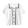 thumbnail image 1 of Camiseta de mujer Blusa de solapa frontal con botones Camiseta suelta de manga corta para niña, Blanco sidaley AP001518-03B, 1 of 7