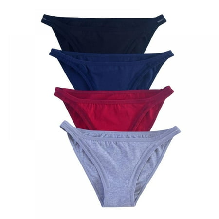 

Xmarks Women s Skin-Friendly Panties Mid/Low-Rise Cotton Half-wrapped Hip Briefs Solid Color Simple Soft Breathable Girl Bikini Briefs（4-Packs)