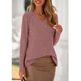 thumbnail image 3 of Camisa PRETTYGARDEN Mujer Manga Larga Cuello en V Acanalada Rosa, 3 of 9