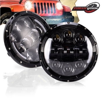 2pcs 7 Inch 75w White LED Round Headlight Offroad Car Lamp Black with Phillips LED Chip