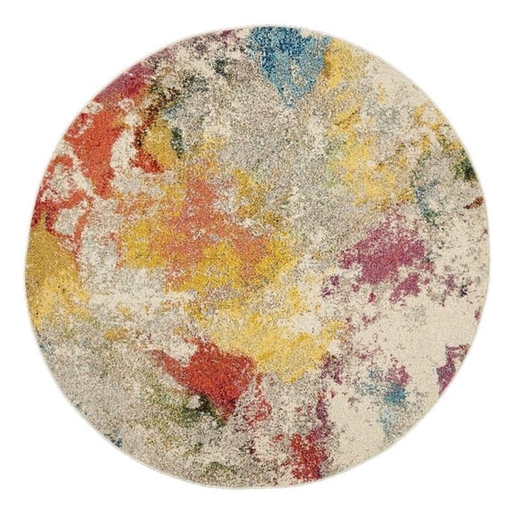 Pemberly Row 5'3" x Round Ivory/Multicolor Modern Fabric Indoor Rug