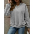 thumbnail image 5 of Womens Oversized V Neck Sweatshirt Fleece Long Sleeve Hoodies Pullover Comfy Top Outfits Grey XL, 5 of 9