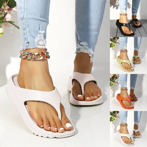 YAYUBA Beach Sandals For Woman Black,Lazy Shoes Women's Orthotic Flip Flops With Arch Support Soft Thong Pillow Sandals
