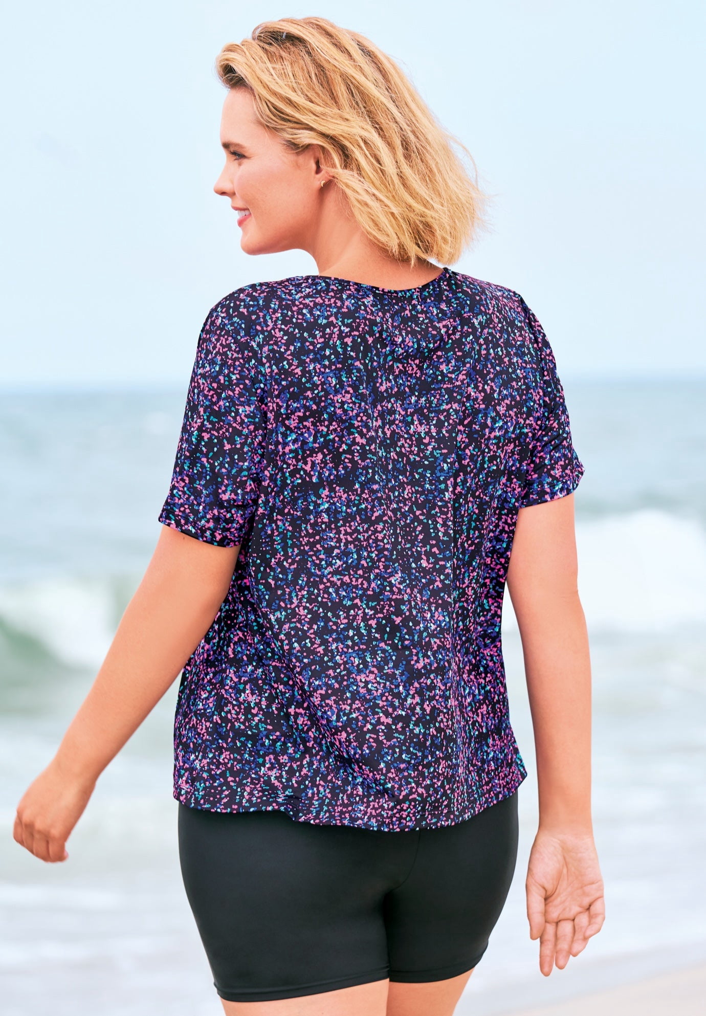 Swim 365 Women's Plus Size Chlorine-Resistant Crewneck Relaxed-Fit Swim Tee