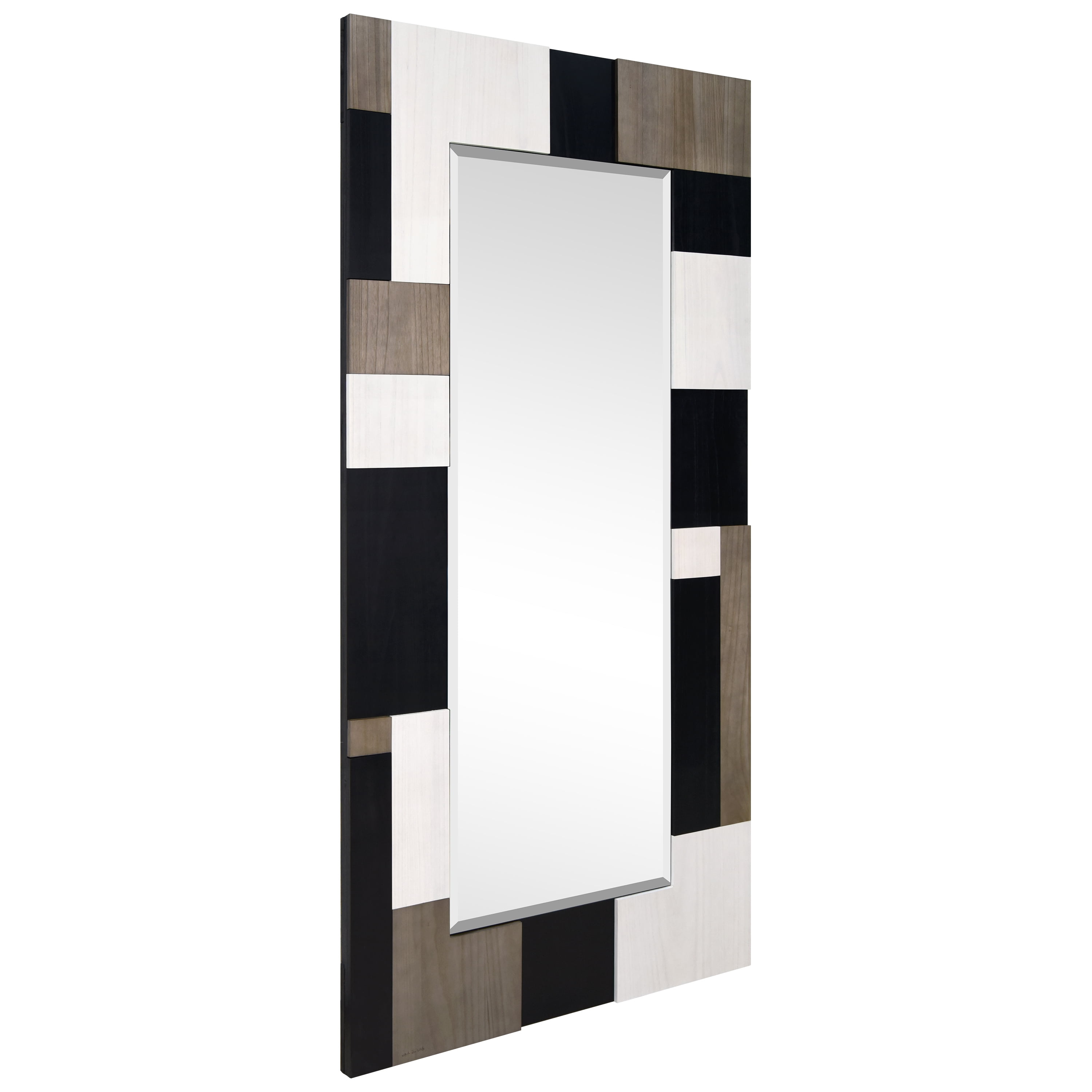 "Geometric Blocks" Hand Made Solid Paulownia Wood Beveled Leaner Mirror size 80" x 40"