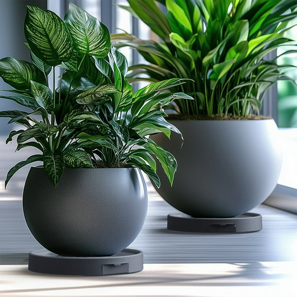 Maceta de plástico con ruedas, maceta redonda con base de drenaje, diseño portátil, rotación de 360 grados, apta para uso interior y exterior, maceta de jardín, maceta de cocina.,Wsvlmg
