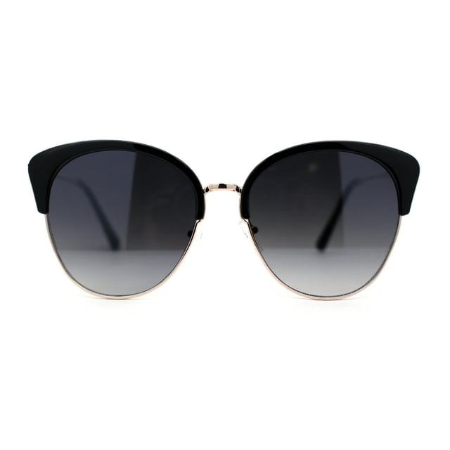 Womens Classic Retro Gothic Rounded Half Rim Cat Eye Black Gold Smoke