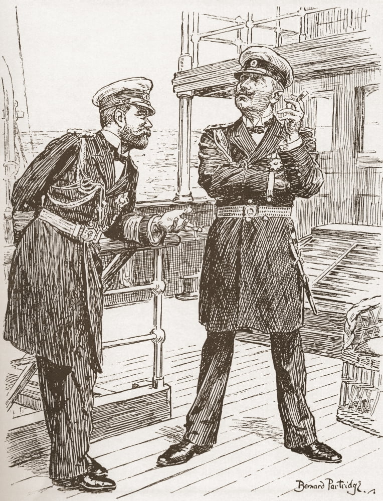 Pre World War One Cartoon Entitled The Force Of Example With The Following Text Wilhelm Ii Right German Emperor (Patronisingly) I Hear Youre Building A New Fleet Any Particular Object Tsar Nicholas No