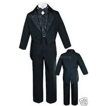 New Toddler & Boy Wedding Formal Paisley Tail Tuxedo Suit Black new born to 20