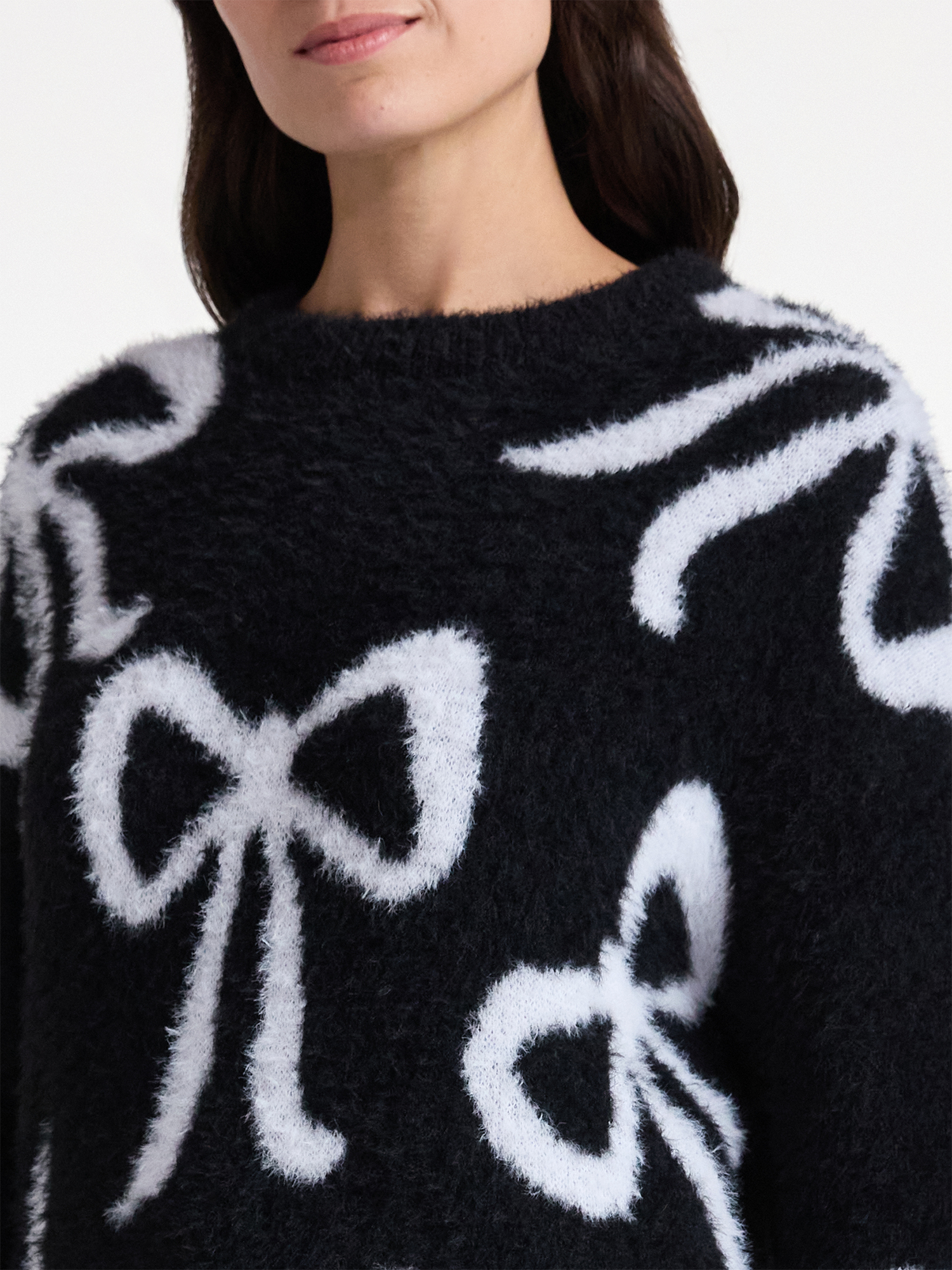 99 Jane Street Women's and Women's Plus Bow Print Pullover Sweater, Midweight, Sizes XS-4X