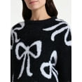 thumbnail image 4 of 99 Jane Street Women's and Women's Plus Bow Print Pullover Sweater, Midweight, Sizes XS-4X, 4 of 5