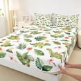 thumbnail image 4 of Feelyou Cute Watercolor Dinosaur Queen Sheet Sets for Boys Girls, Tropical Floral Leaf Bed Set, Green White, 4-Piece, 4 of 5