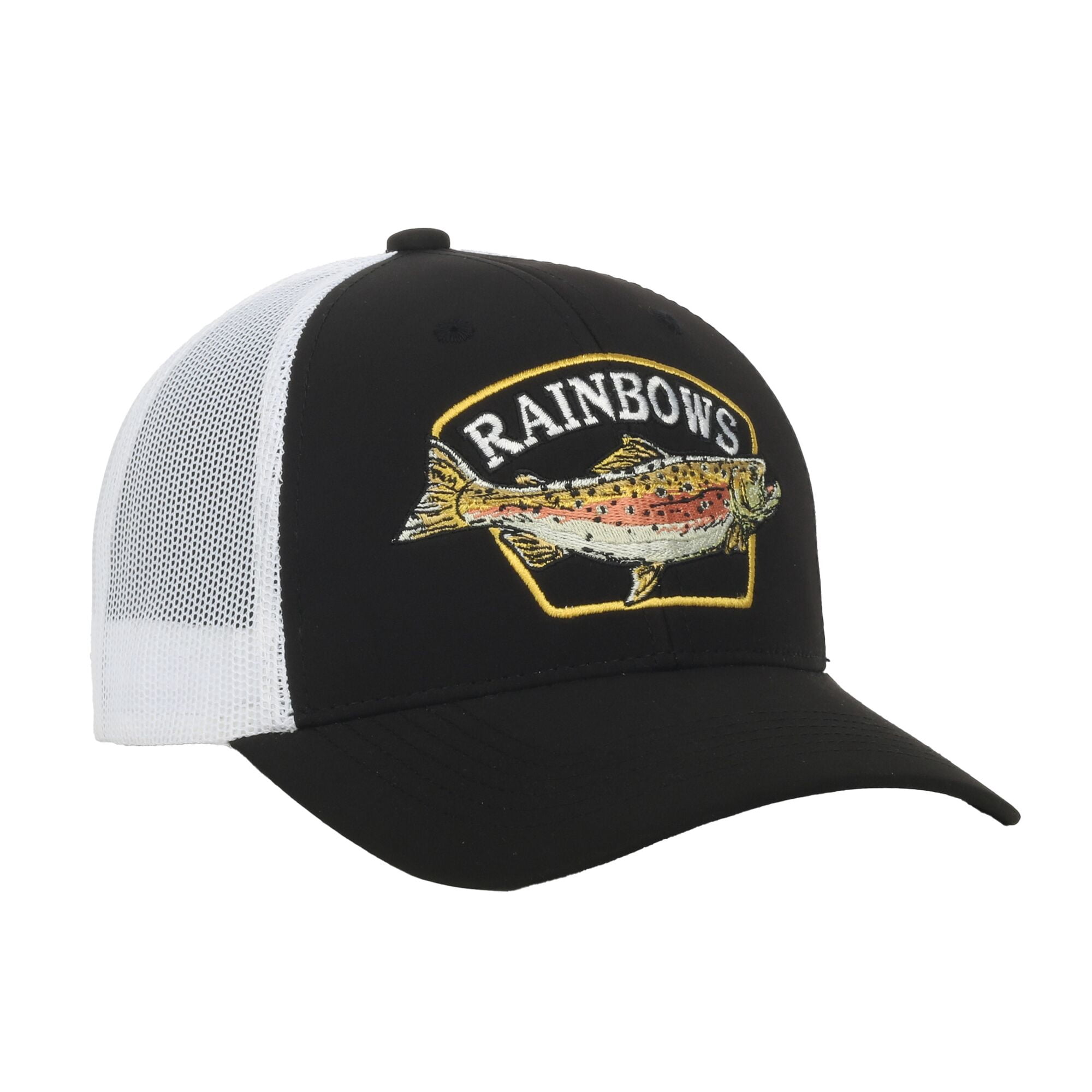 Outdoor Cap Rainbow Trout 6-Panel Structured Trucker Hat – Embroidered Fishing Meshback Cap, Black, One Size
