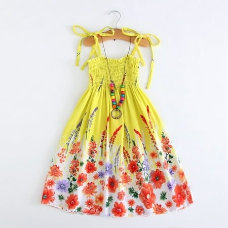 

Tking Fashion Toddler Kids Girls Baby Floral Bohemian Beach Straps Dress Princess Clothes Multicolor 110