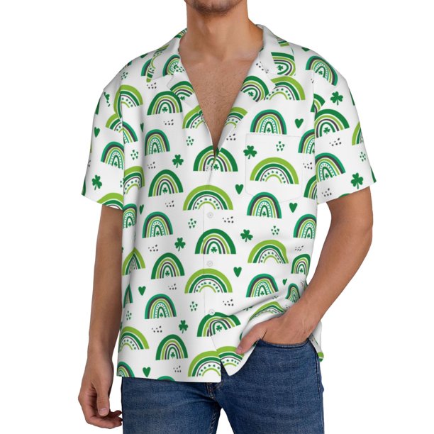 Balery St. Patrick's Day rainbows Camisa Casual de Manga Corta con Botones para Hombre, Texturizada, Estilo Cubano, para Playa, Verano-3X-Large